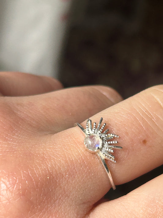 Silver Moonstone Sunrise Ring