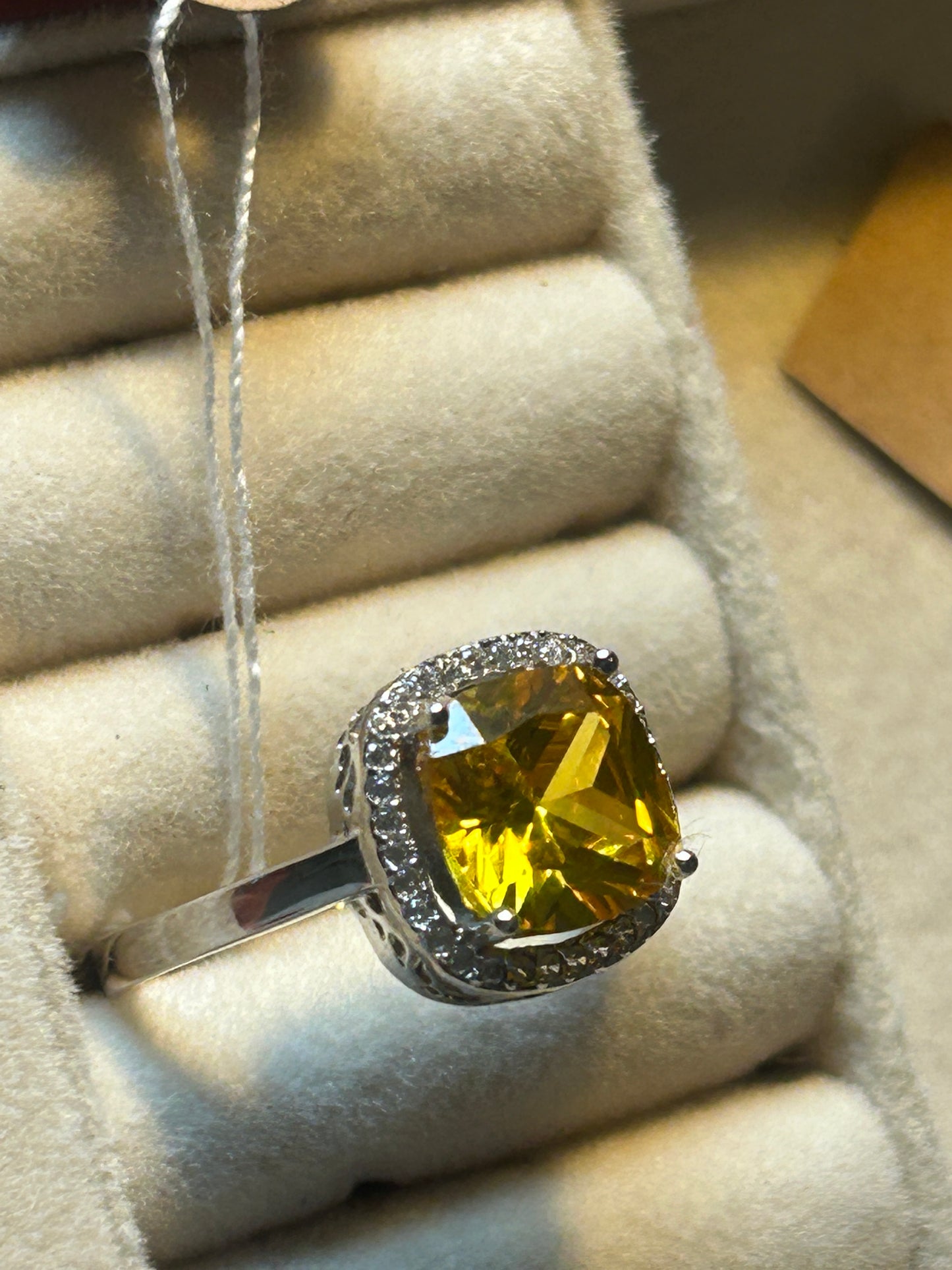 Silver Citrine Cushion Ring size O