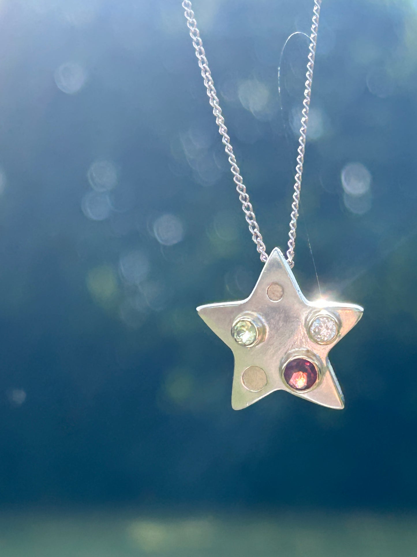 Silver Trio Gemstone Star Necklace