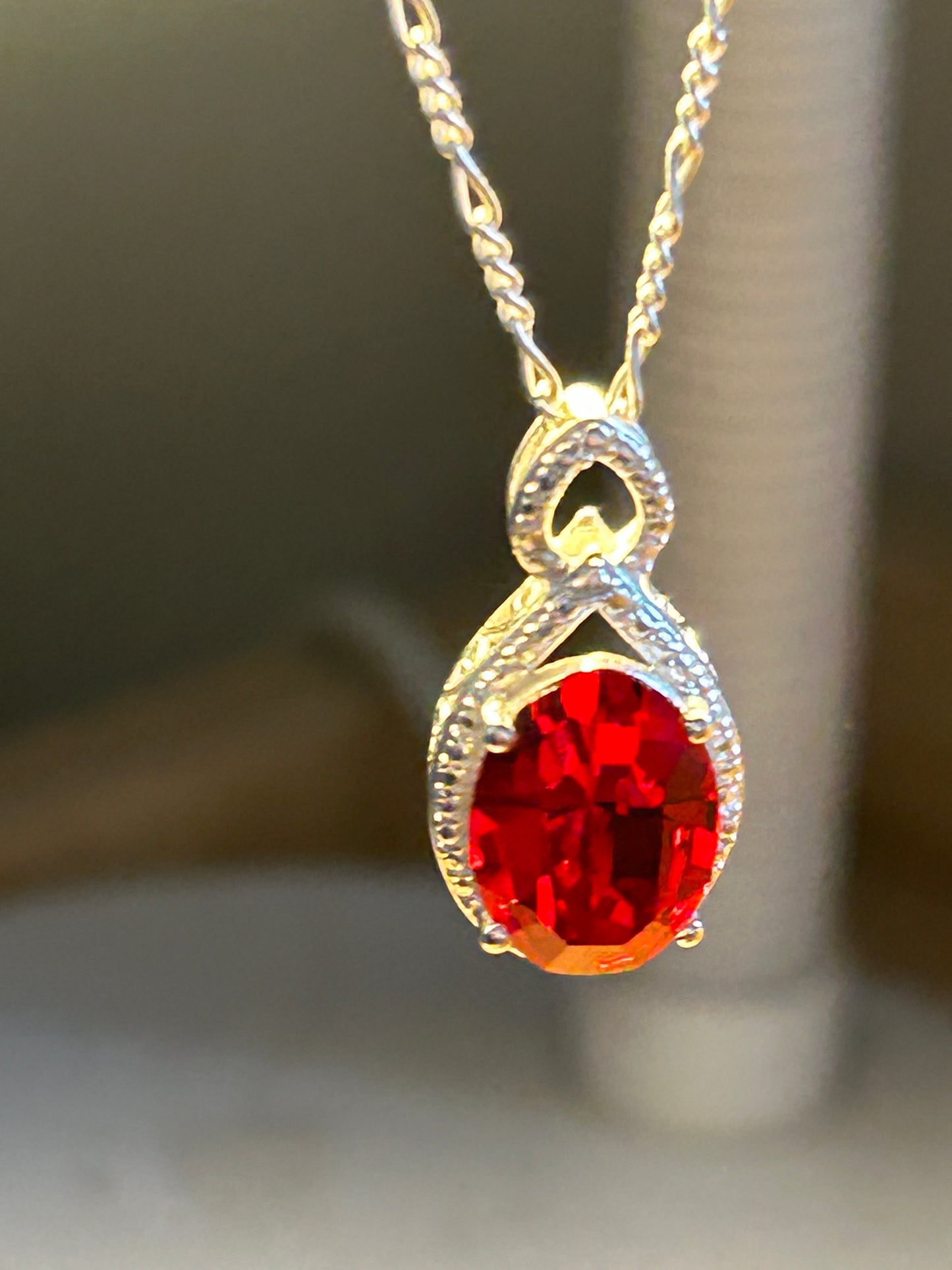 Silver Red Ruby Necklace