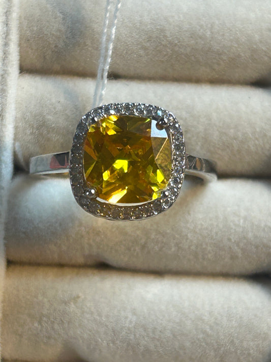 Silver Citrine Cushion Ring size O