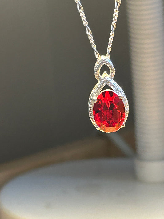 Silver Red Ruby Necklace