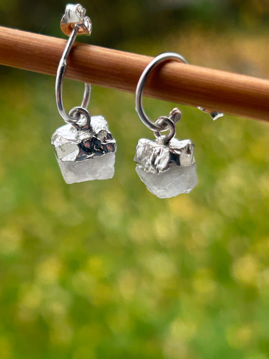 Silver Moonstone Raw Drop Earrings