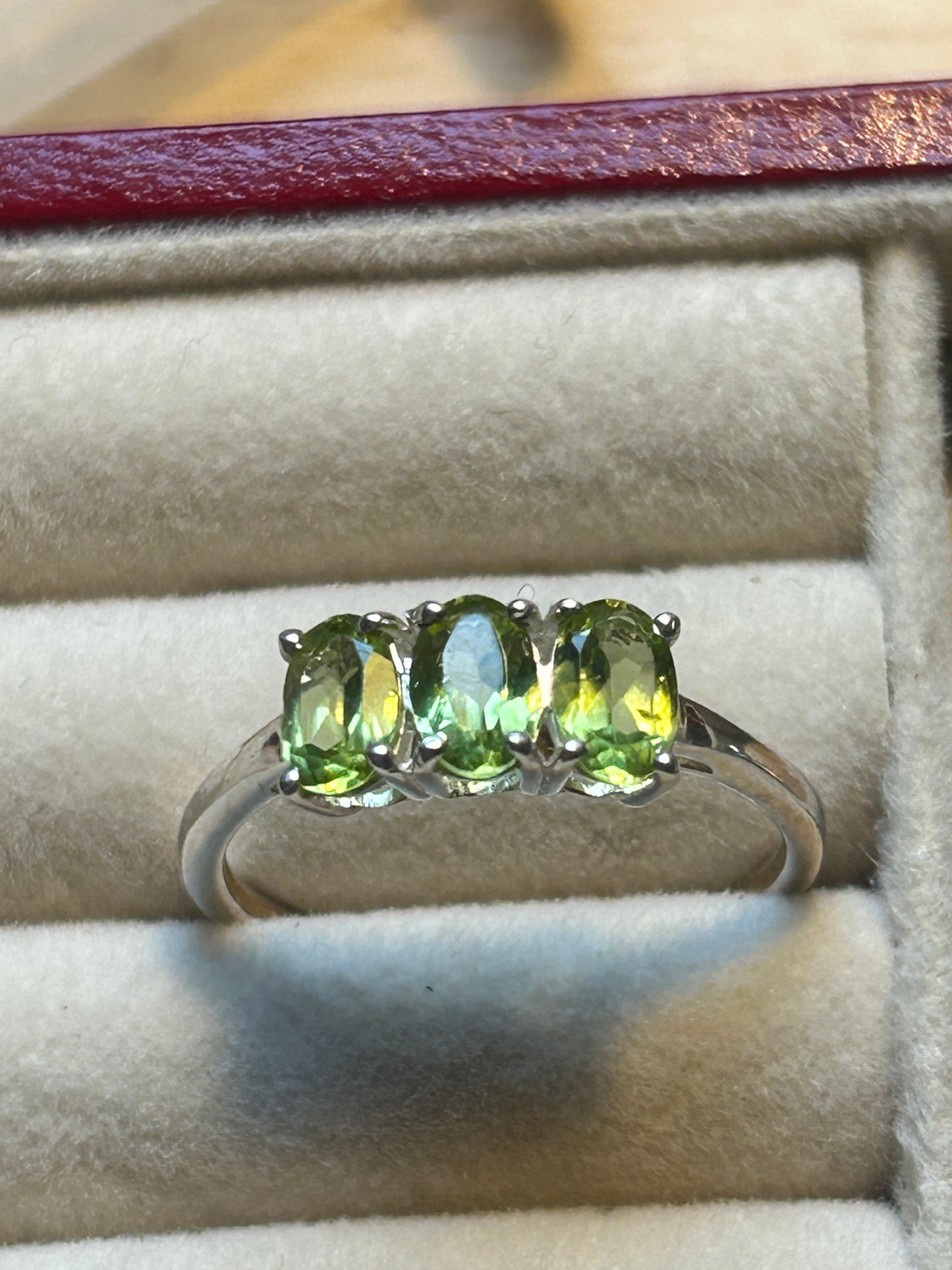 Silver Peridot triple ring size O 1/2