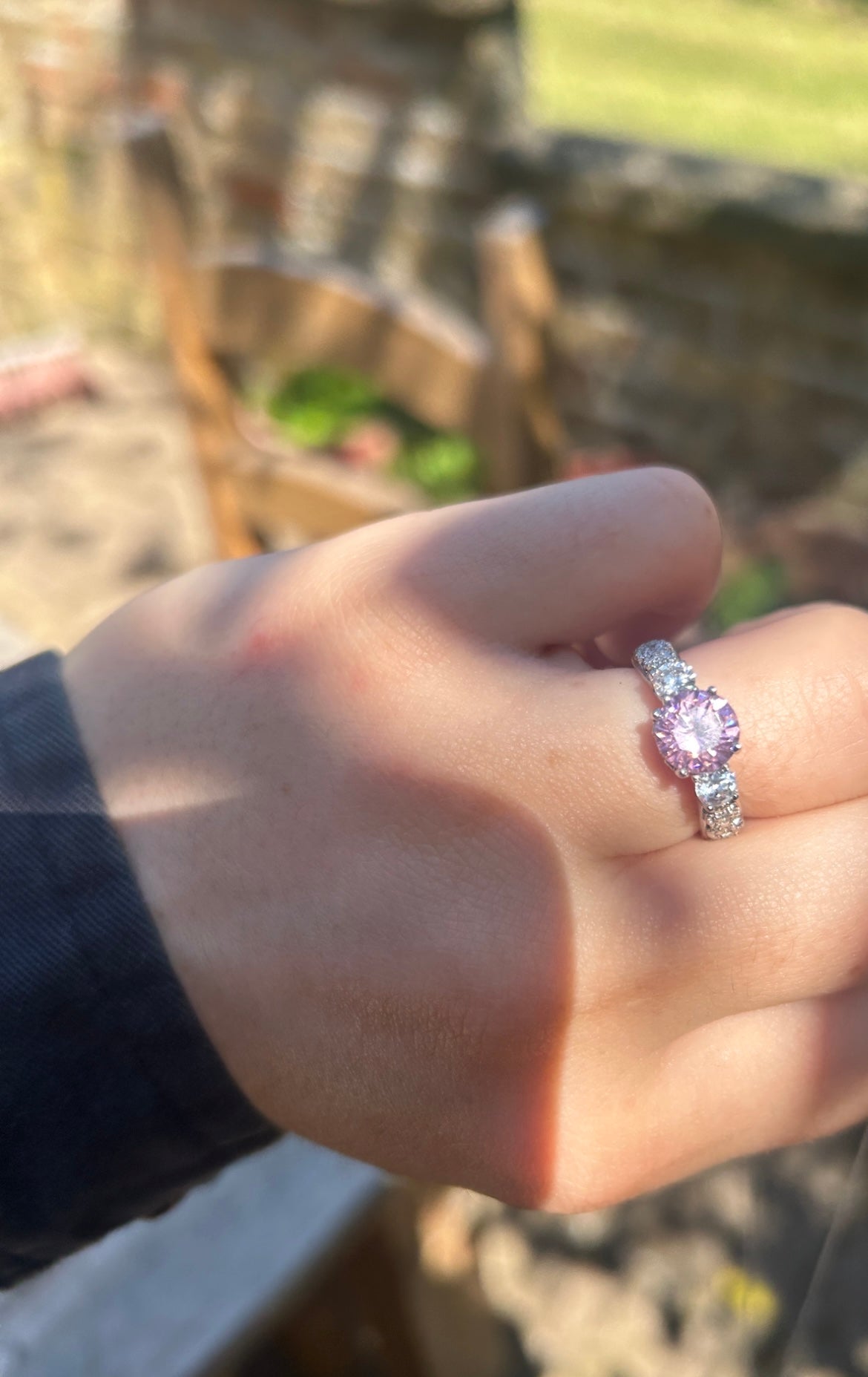 Silver Pink Heart Ring size N