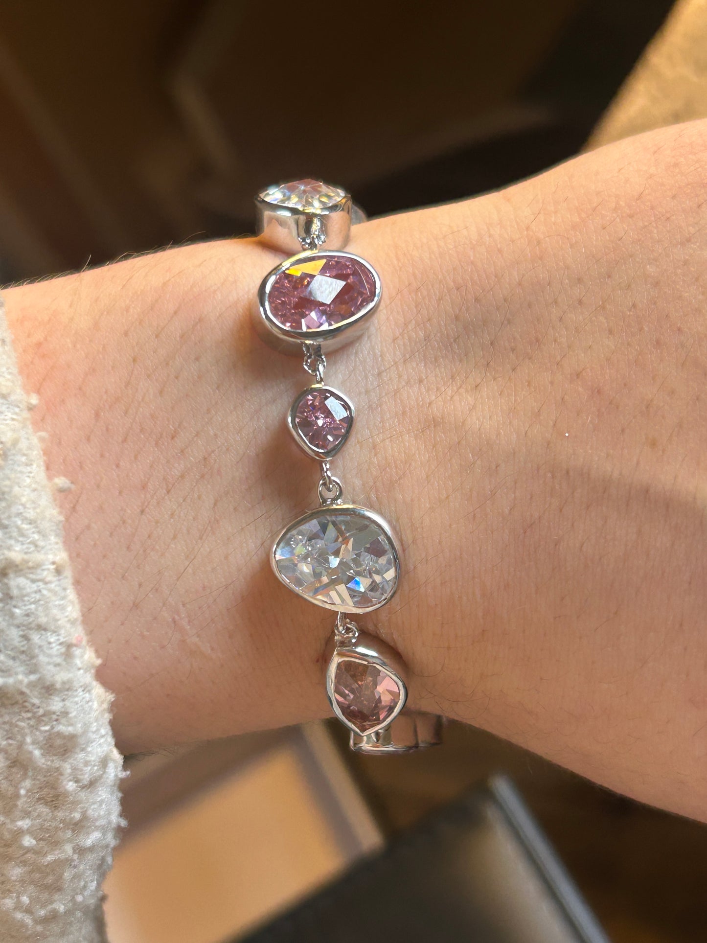 Silver Pink and White Sapphire Bracelet