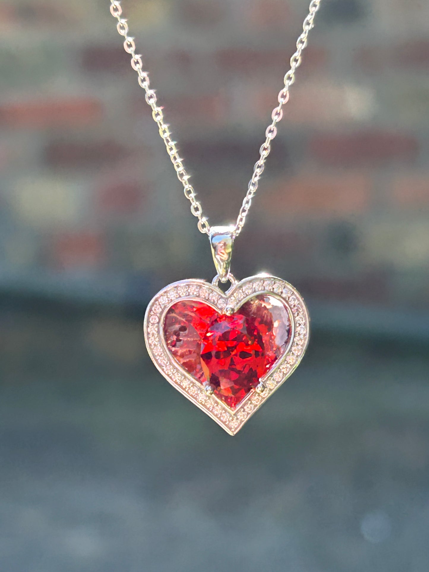 Silver Garnet Heart Necklace