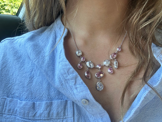 Silver Pink and White Sapphire Necklace