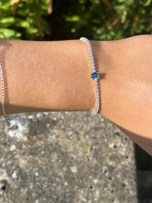 Silver Blue Sapphire Diamond Bracelet