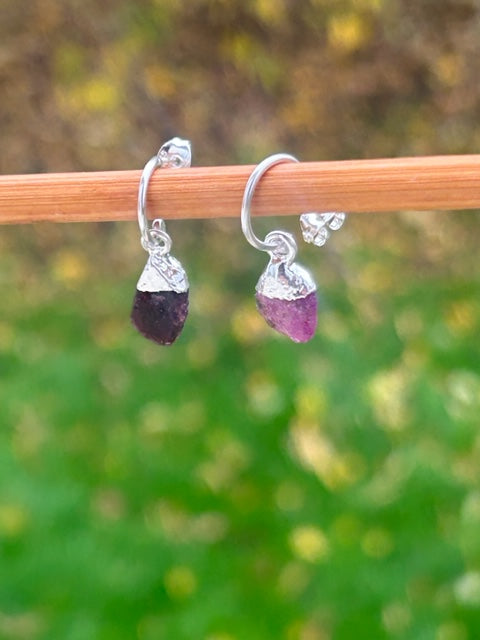 Silver Ruby Raw Drop Earrings