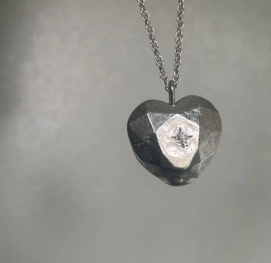 Chunky Silver Diamond Heart Necklace