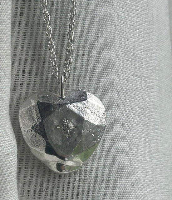 Chunky Silver Diamond Heart Necklace